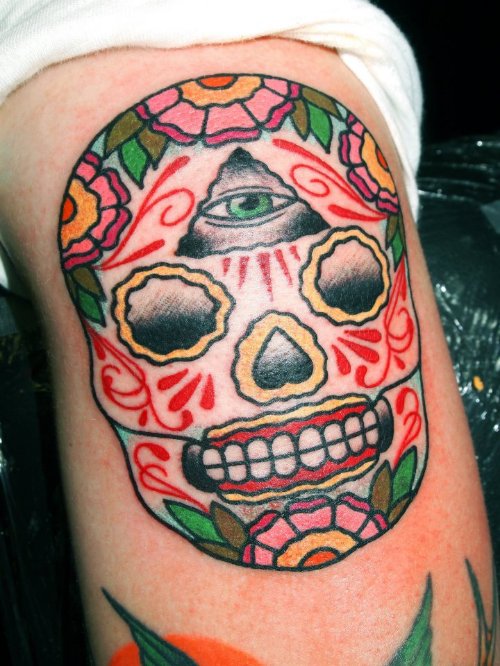 Sugar Skull And Illuminati Eye Tattoo